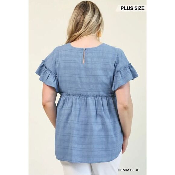 GiGio Plus Womens Ruffled Detail Hi-Low Hem Textured Top Denim Blue Size 1X NWT - Picture 4 of 11